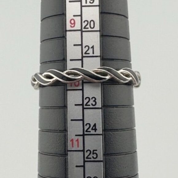 Stackable Woven Black Enamel Eternity Ring Sterling Silver925 Band Sz 10 - Picture 5 of 6